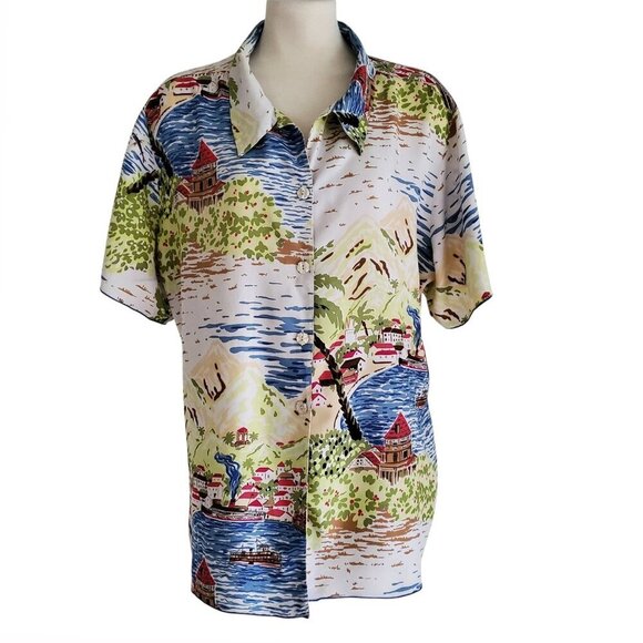 Key Lime Pie Vintage Hawaiian Shirt Tropical Print 100% Rayon Size 1X - Picture 1 of 12